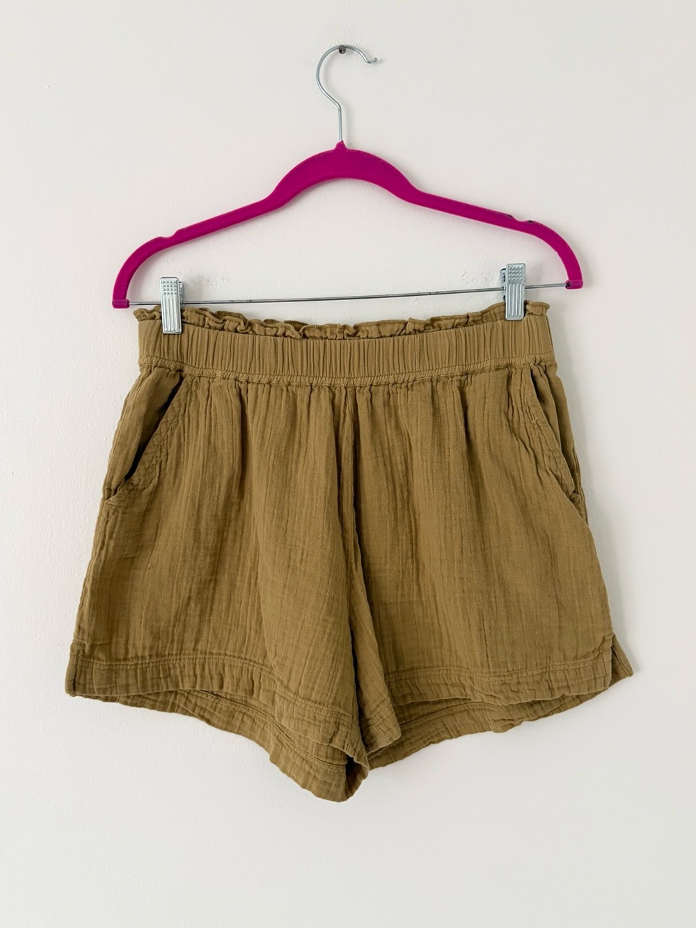 Pact Olive Green Yellow Organic Cotton Gauzy Pull On Shorts Size Medium